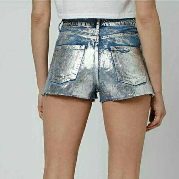Topshop Moto Metallic Paint Cutoff Mom Shorts - Picture 3 of 9